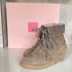 Kate Spade - “Areana” size 8- Women's Grey Suede Lace-Up Wedge Boots